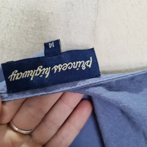 Princess Highway Celeste Blue Linen Blend Puff Sleeve Midi Dress Size 14 - Picture 6 of 8